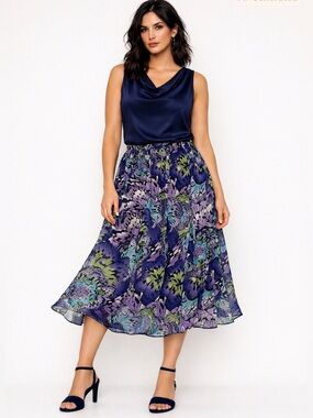 Butterfly Print Chiffon Midi Skirt Lined Romantic Y2K Notations Sz LP